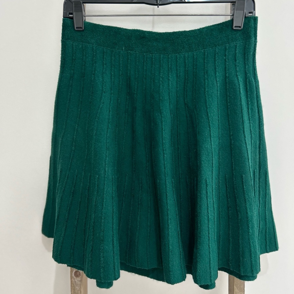 Anthropologie Meadow Rue Sweater Knit Skater Skirt Christmas Green Women Size M